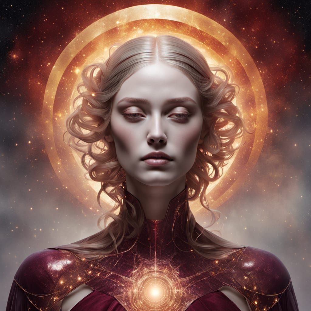 Goddess with Ruby Hair in Cosmic Cathedral Form