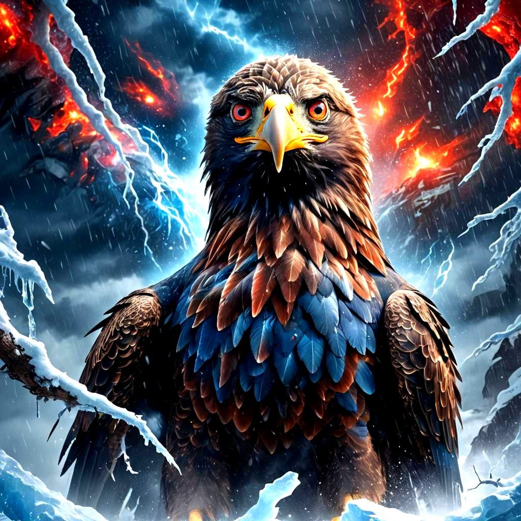 Fiery-Eyed Eagle Plunges into Snowy Realm