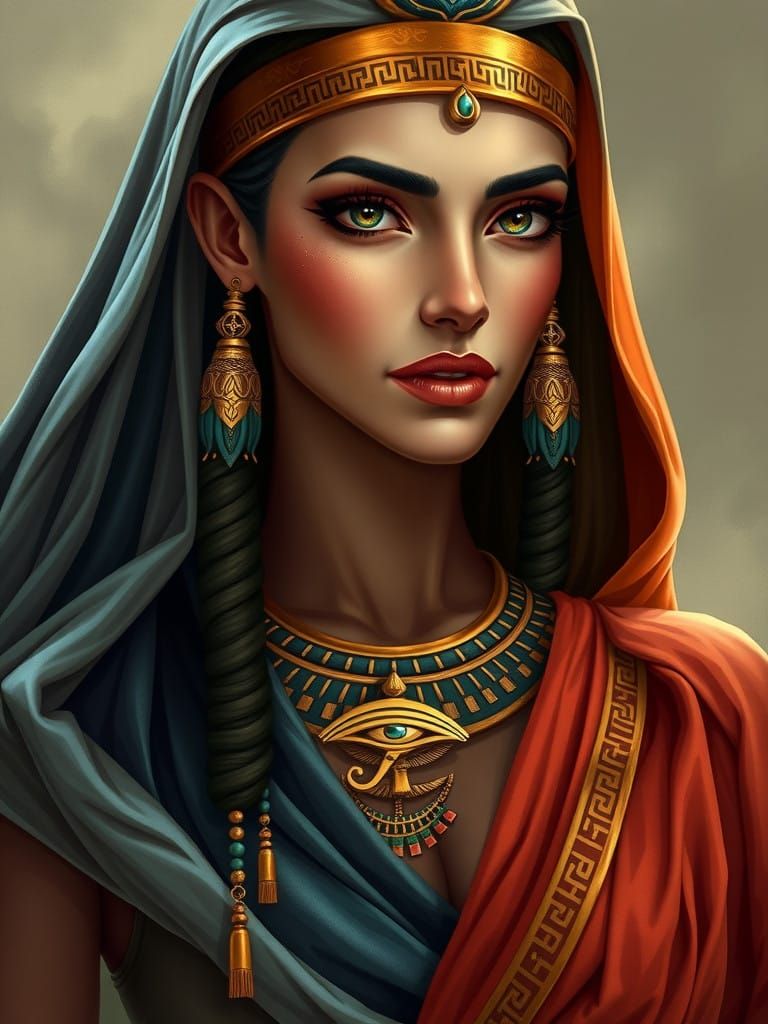 Egyptian Goddess of Wisdom in Luxurious Hieroglyphic Robes