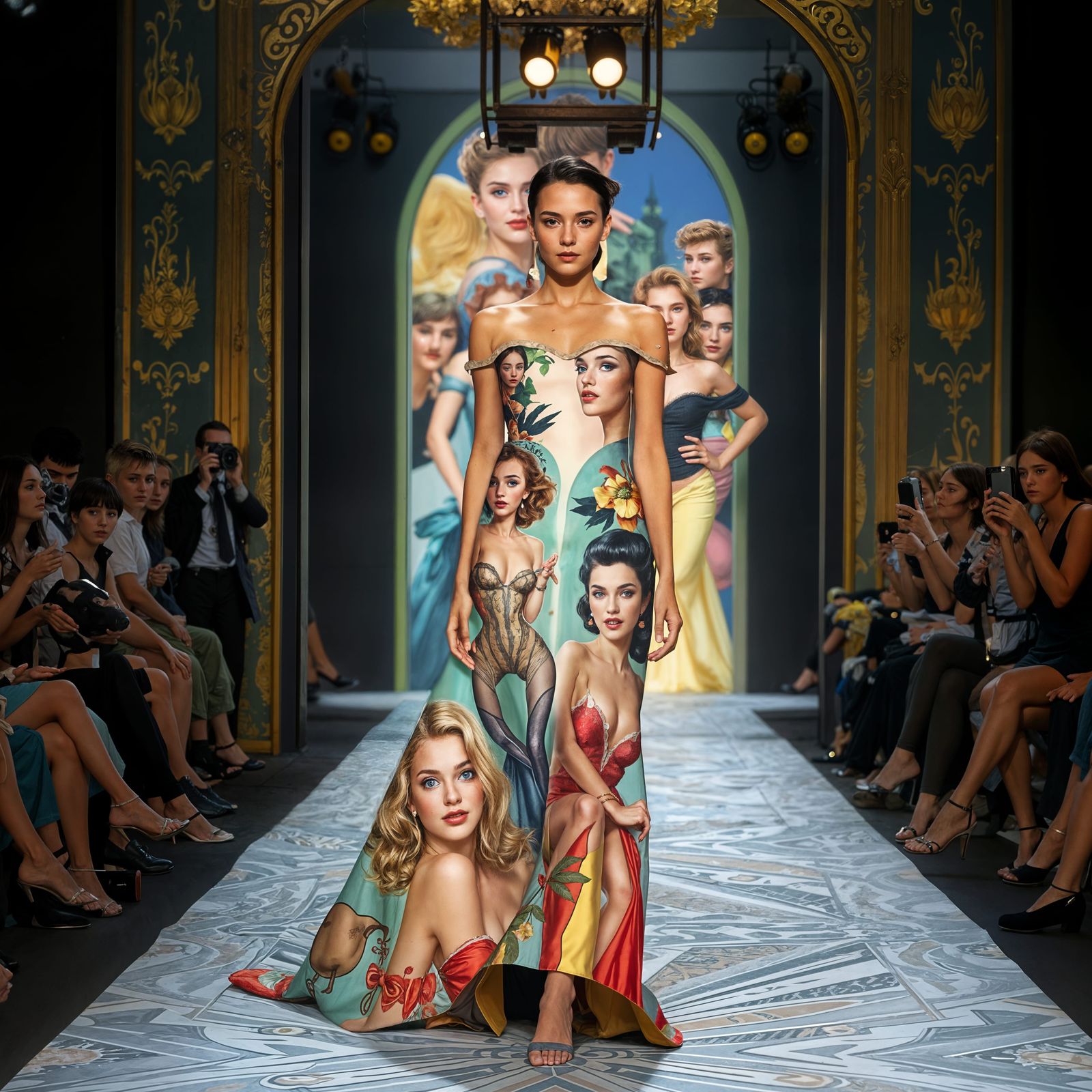 Vibrant Runway Goddess in Futuristic Pinup Art