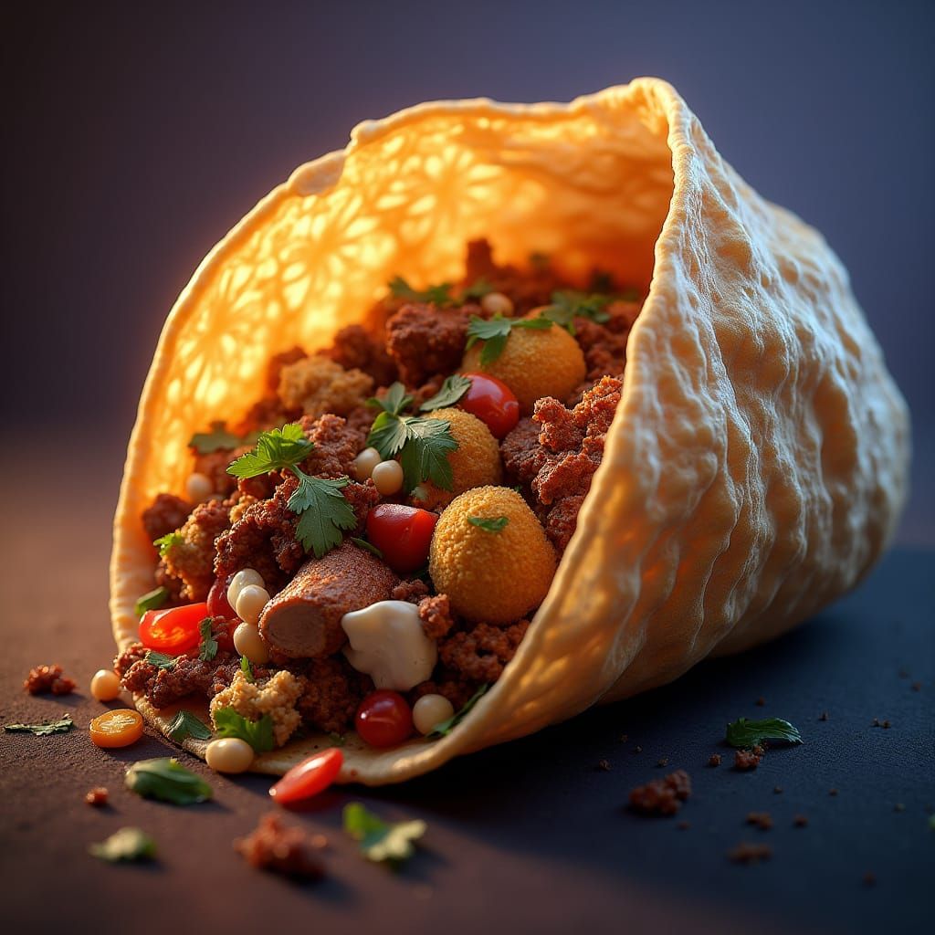 Golden Pita Chip Reveals Shawarma Filling in Fantastical Art