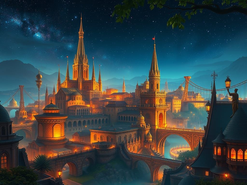 Majestic Fantasy Cityscape at Sunset
