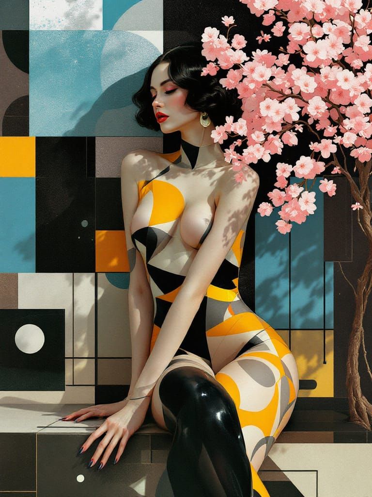 Art Deco Pin-Up in Retro Garden