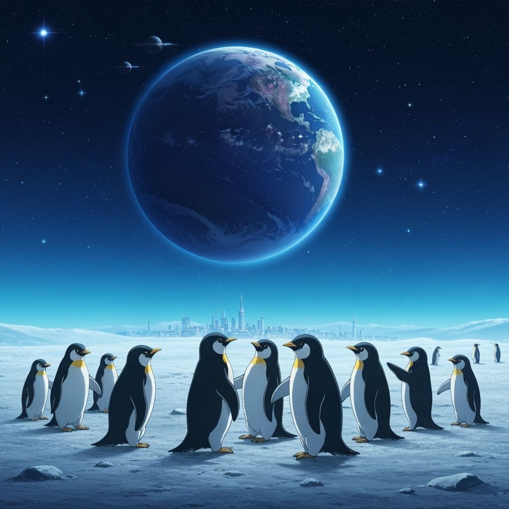 Penguins Explore Moon City Beneath Earth