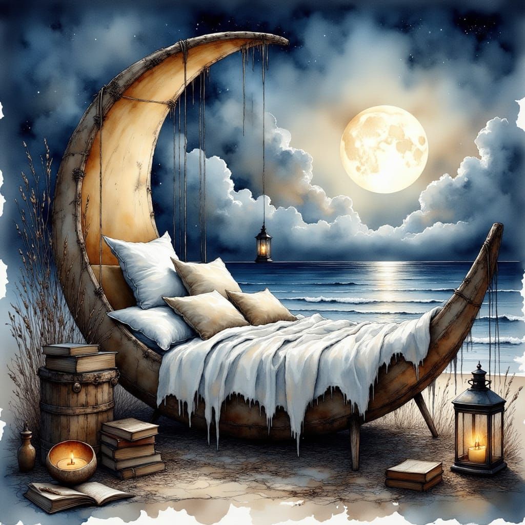 Serene Coastal Retreat in Fantasy Watercolor