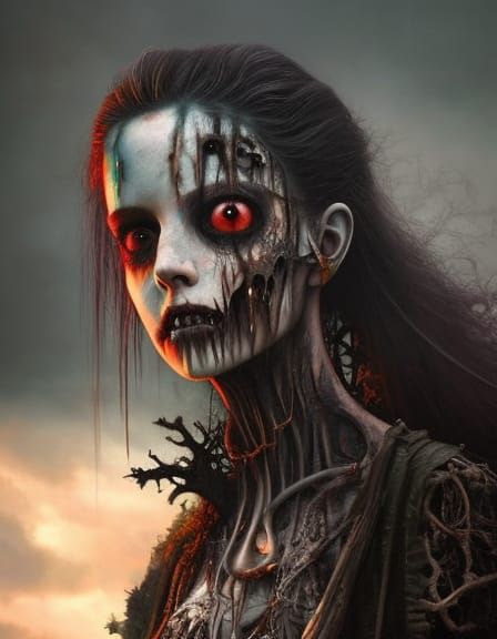 Eerie Zombie Portrait in Hyperrealist Pop Art Style