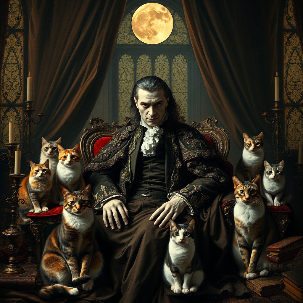 Vampire Cat Lover in 18th-Century Portrait Style