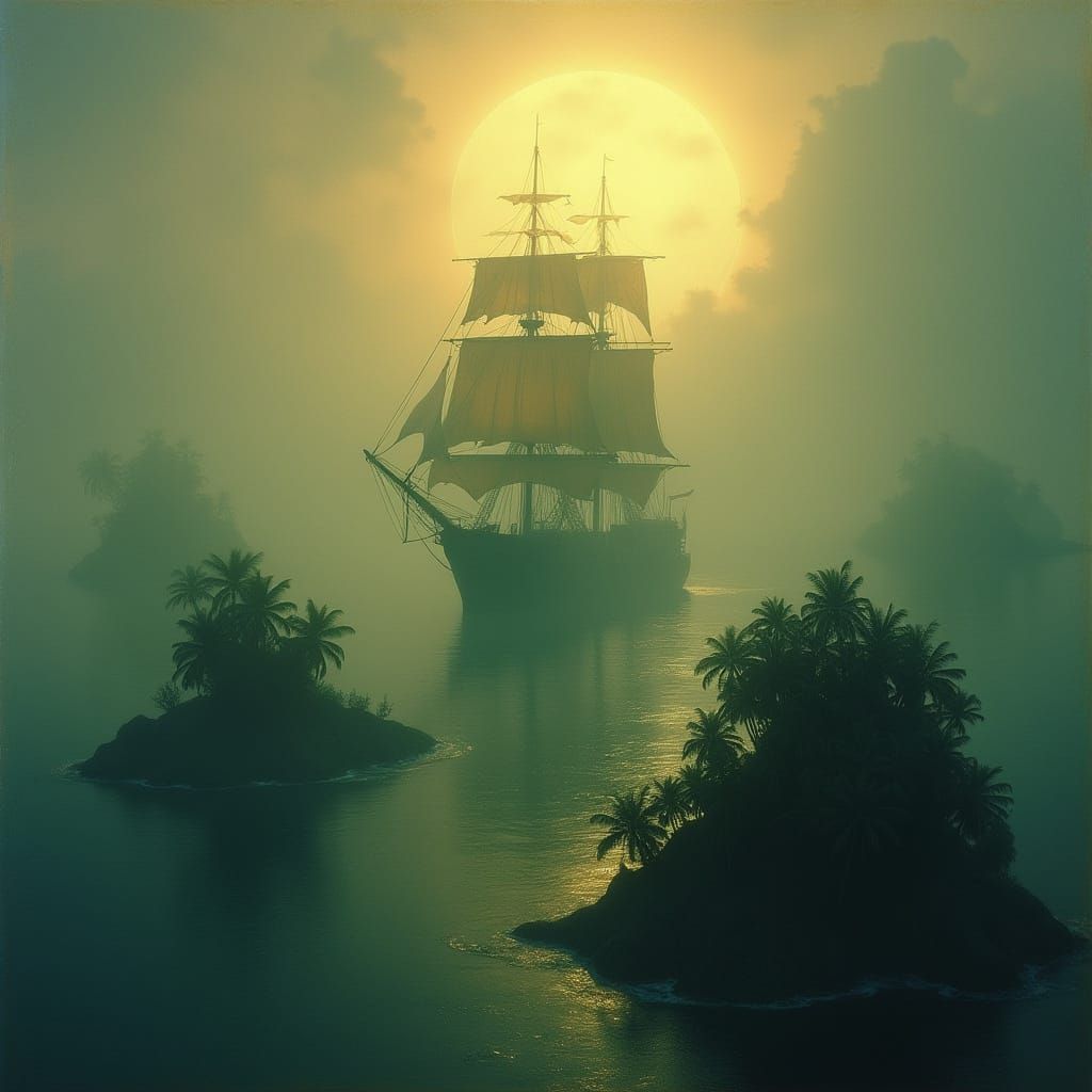 Spectral Galleon Navigates Tropical Archipelago in Dreamy, A...