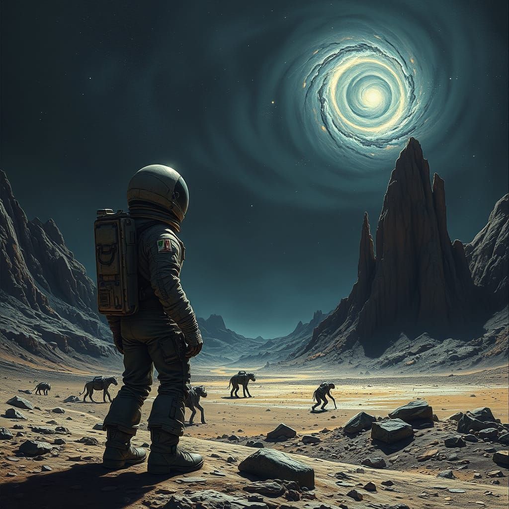 Astronaut Gazes at Nebula on Alien World