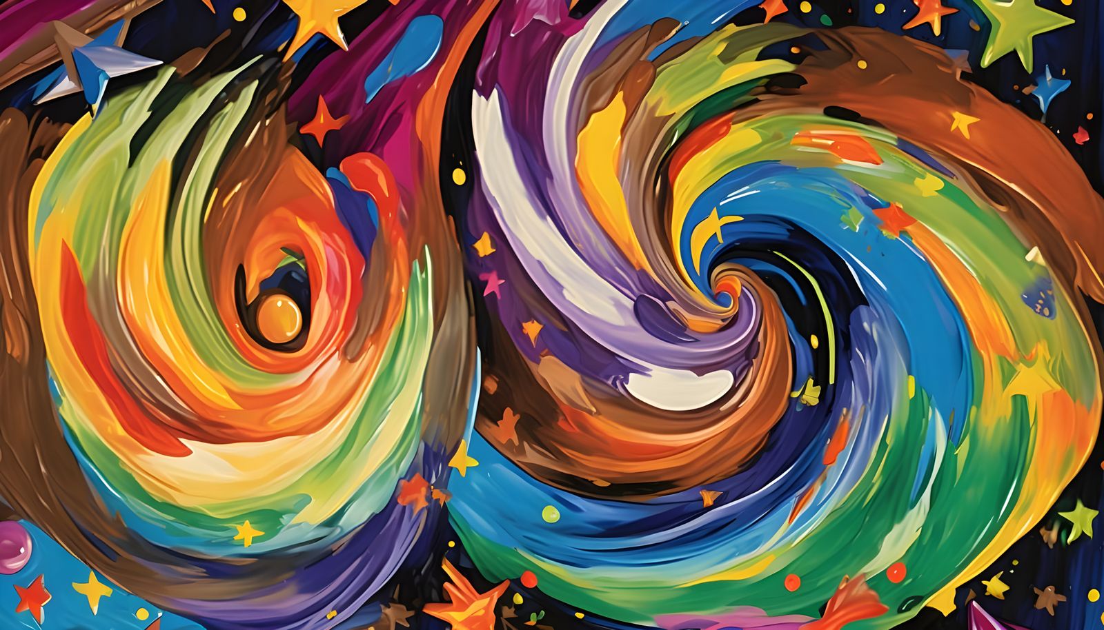 Vast Helical Vortex Maelstroms of Paint and Plasma