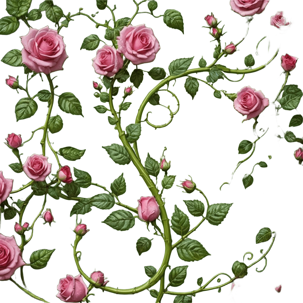 Hyperrealistic Pink Roses on Green Vine Concept Art