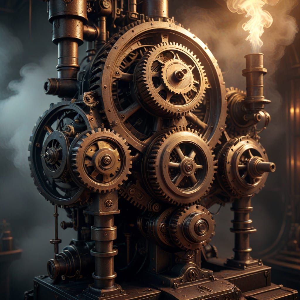 Vampire and Demon Love in Steampunk Industrial Art
