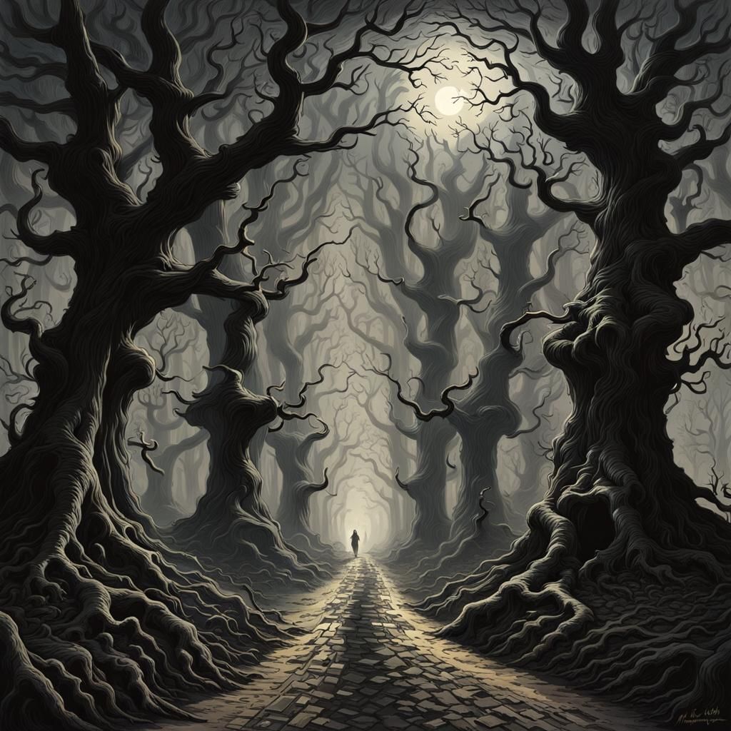 Creepy Path Leads to Haunted House, Horror Art