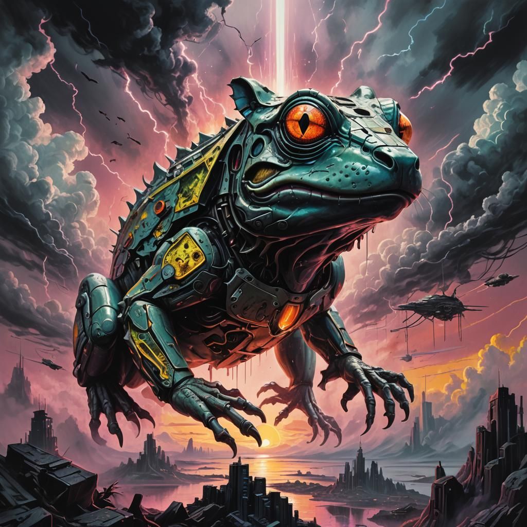 Wolf Frog in Synthwave Cyberpunk Style