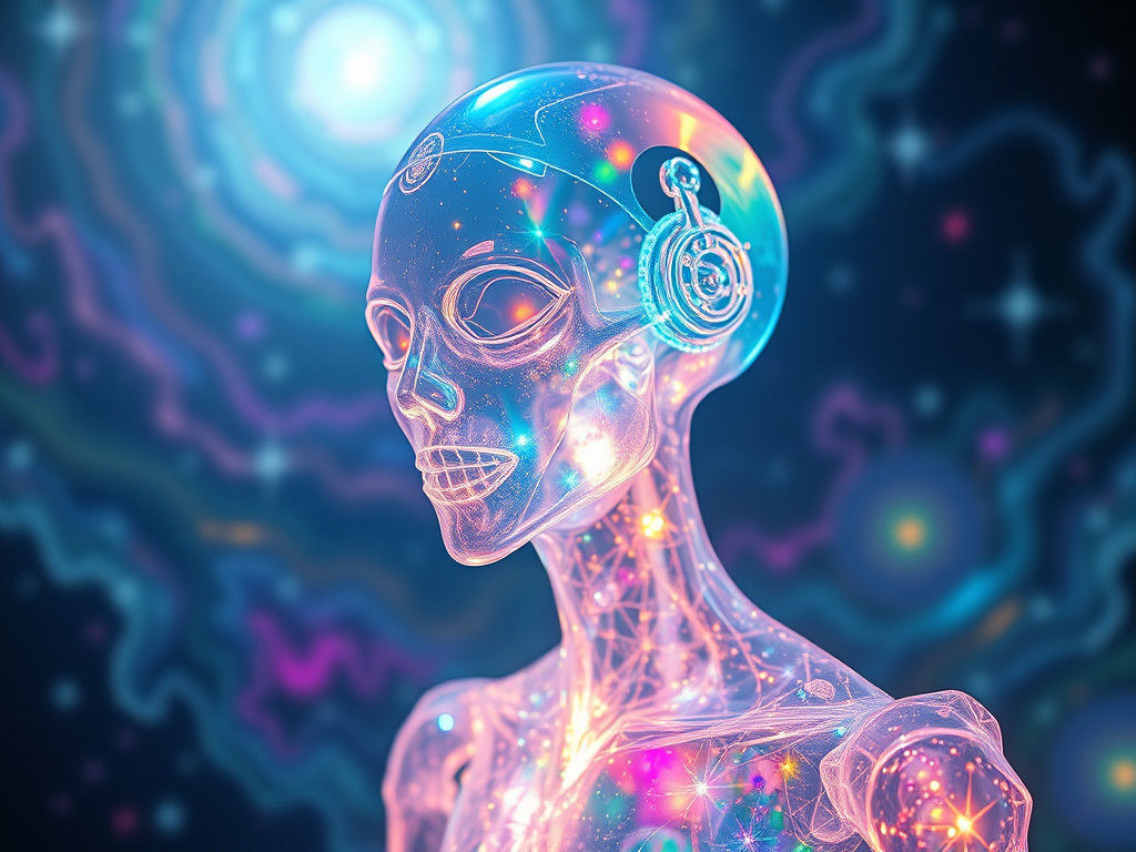 Luminous Crystalline Android in Psychedelic Dreamscape