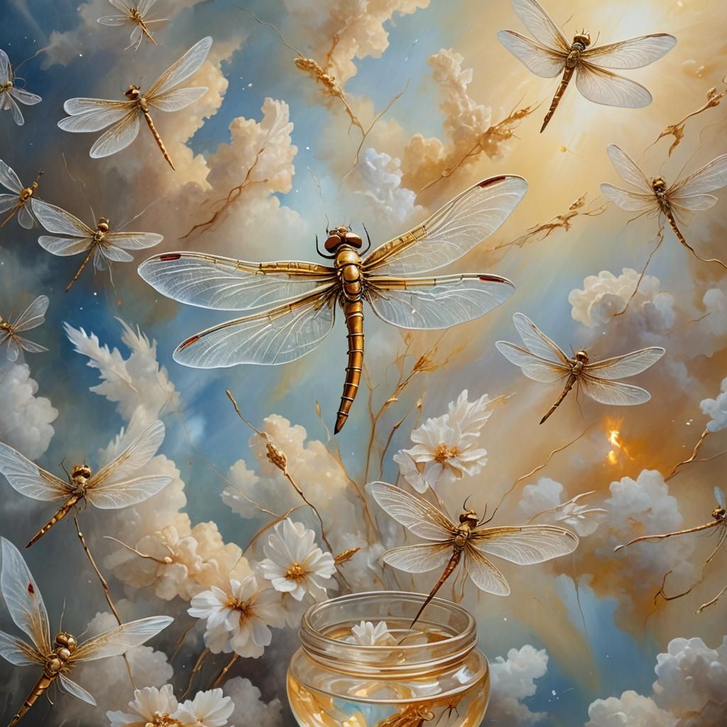 Dragonflies in Perfume, Baroque Oil Painting