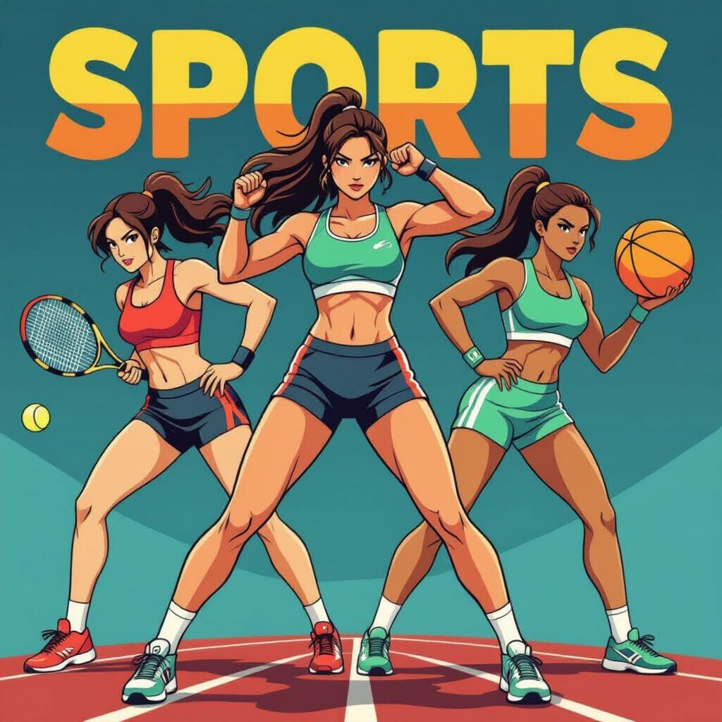Women's Sports Poster: Bold Graphics & Dynamic Poses