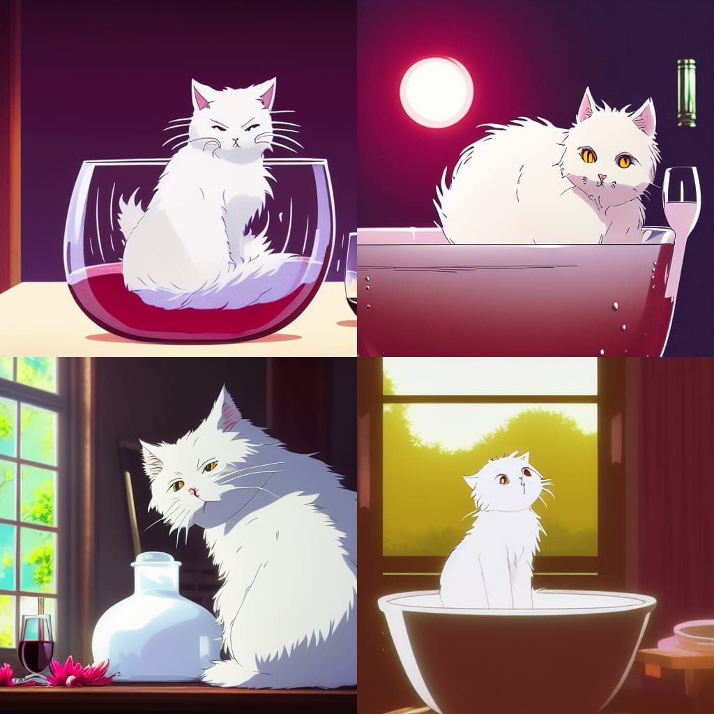 Fluffy Cat Bathes in Wine: Studio Ghibli Anime