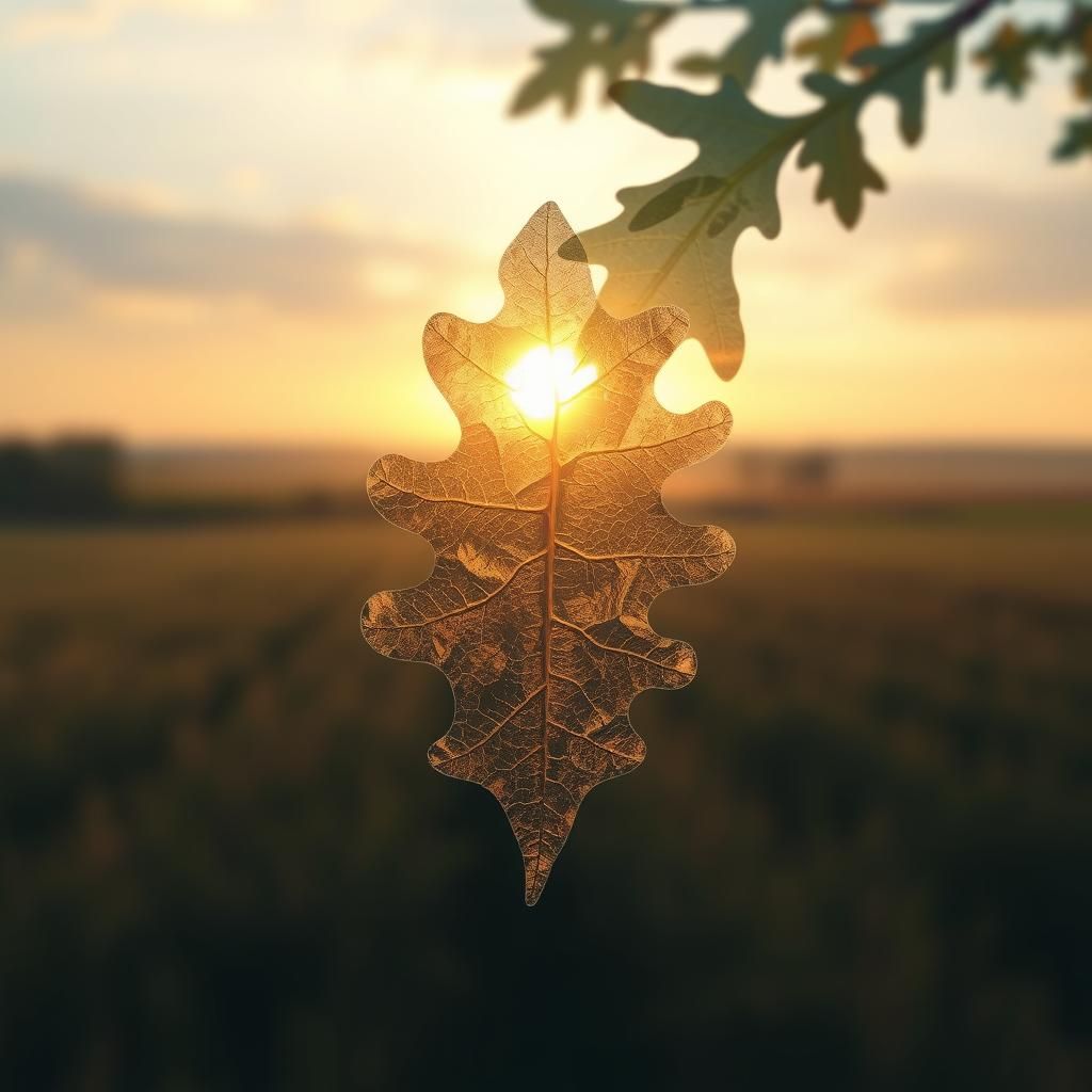 Oak Leaf Double Exposure: Rural Landscape in Cubist Style