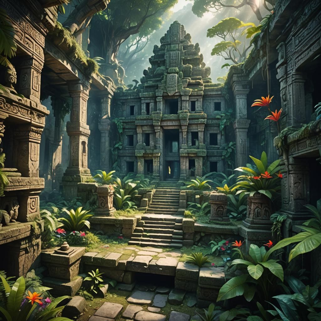 Majestic Maya Structure Overgrown with Jungle