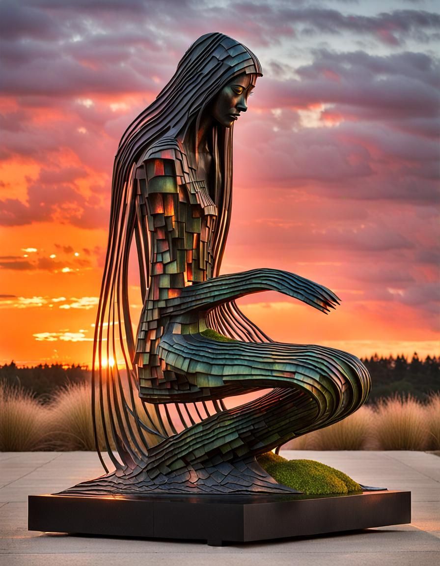 Surreal Sculpture of Woman with Glowing Bio Art