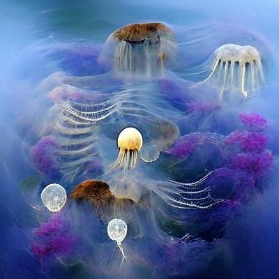 Bioluminescent Jellyfish in Dark Ocean Depths