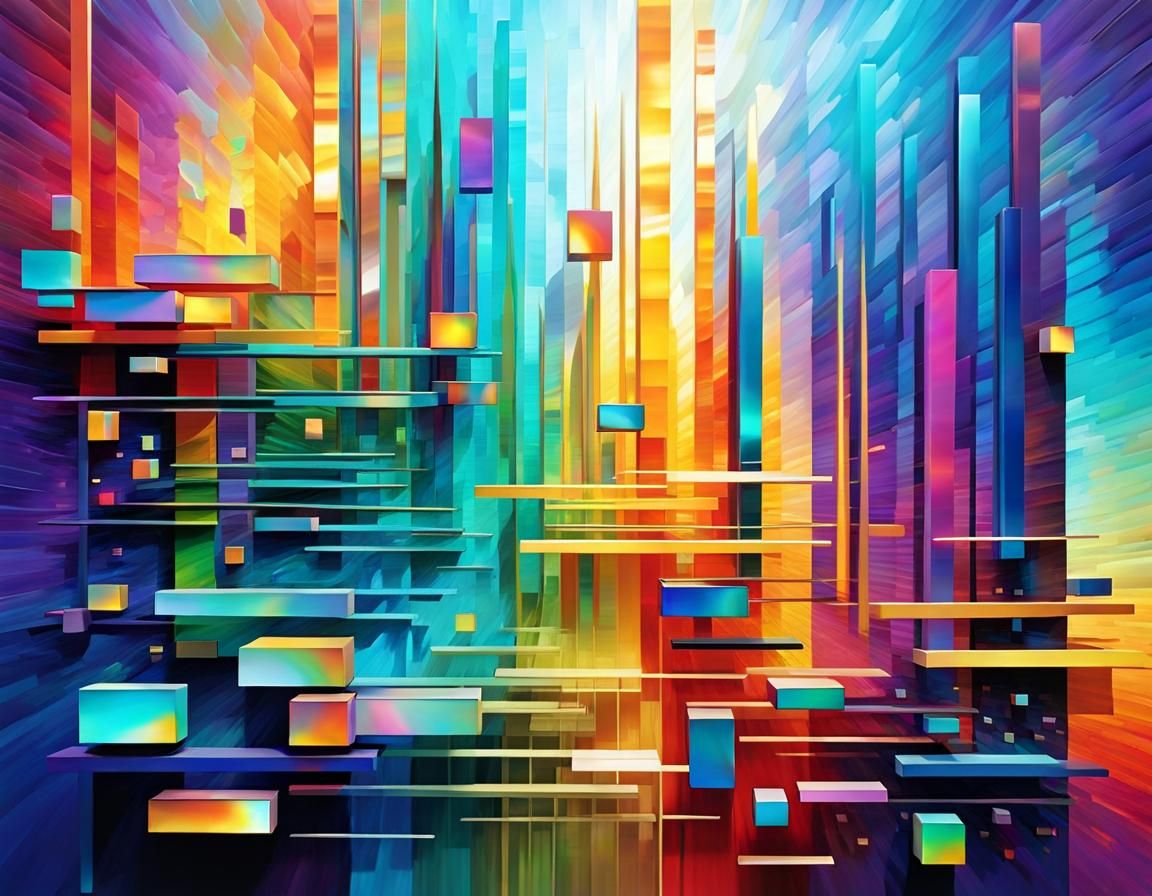 Opalescent Abstract: Iridescent Rectangles in Impasto Style