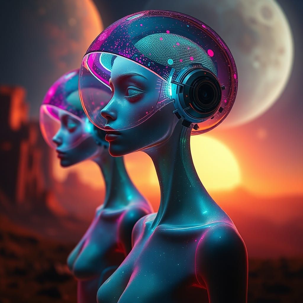 Futuristic Alien Woman with Neon Helmet
