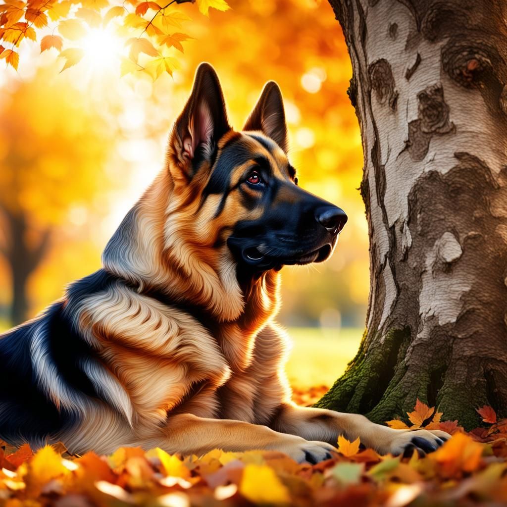 German Shepherd Dog in Autumn: Vivid Digital Art