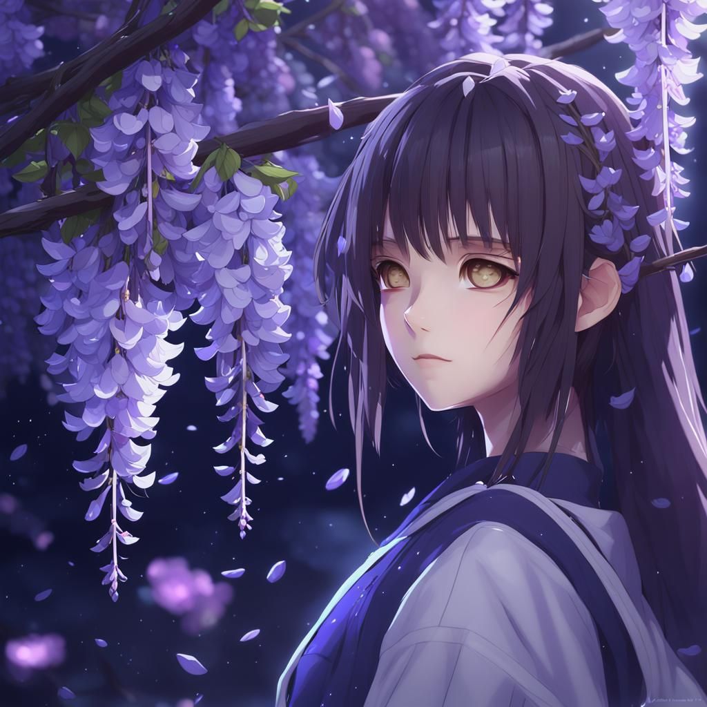 Detailed Midnight Wisteria in 3D Anime Style