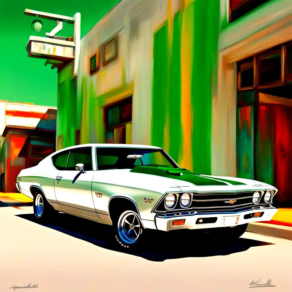 White 1969 Chevelle with Green Top: Hyperrealistic Concept A...