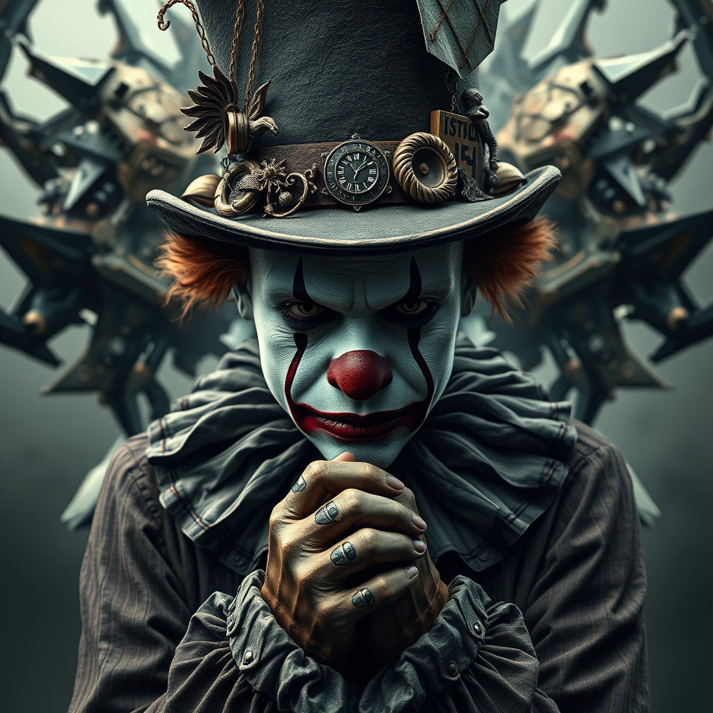 Distressed Clown in Dystopian Setting