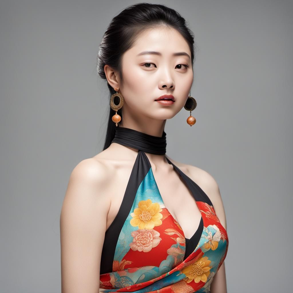 Curvaceous Woman in Mercury Halter Top: Cinematic Portrait