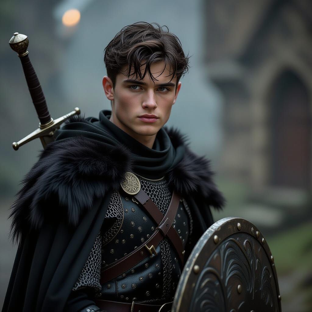 Teenage Warrior in Dark Medieval Armor
