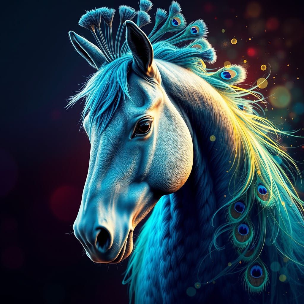 Elegant Hybred Peacock Horse in Vibrant Colors