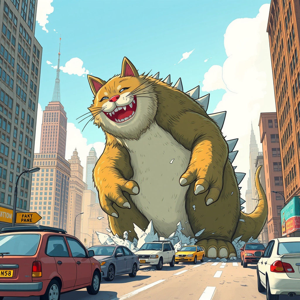 Cartoon Godzilla Cat Attacks New York City