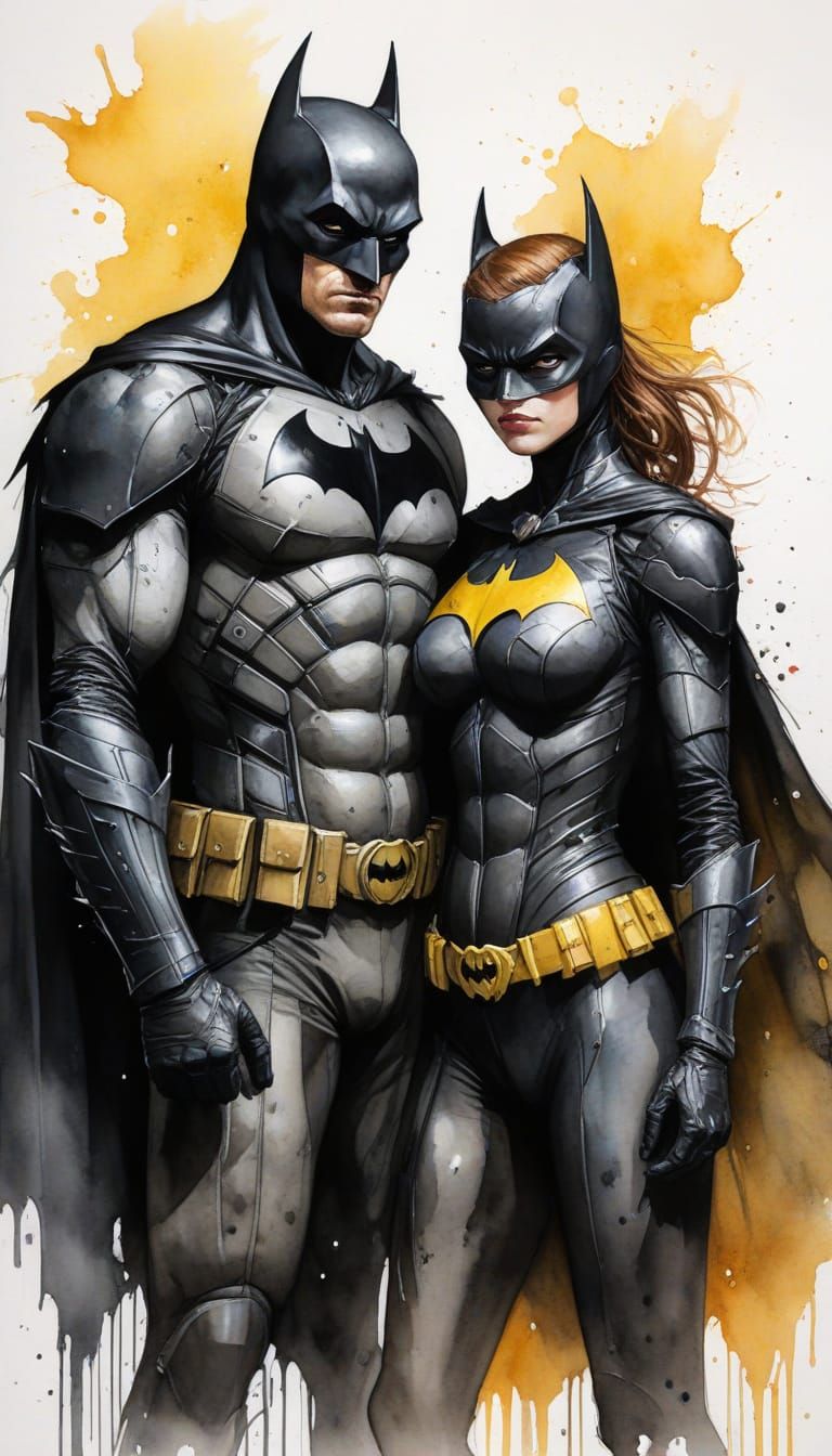 Batman and Batgirl: Watercolor and Alcohol Ink Painting