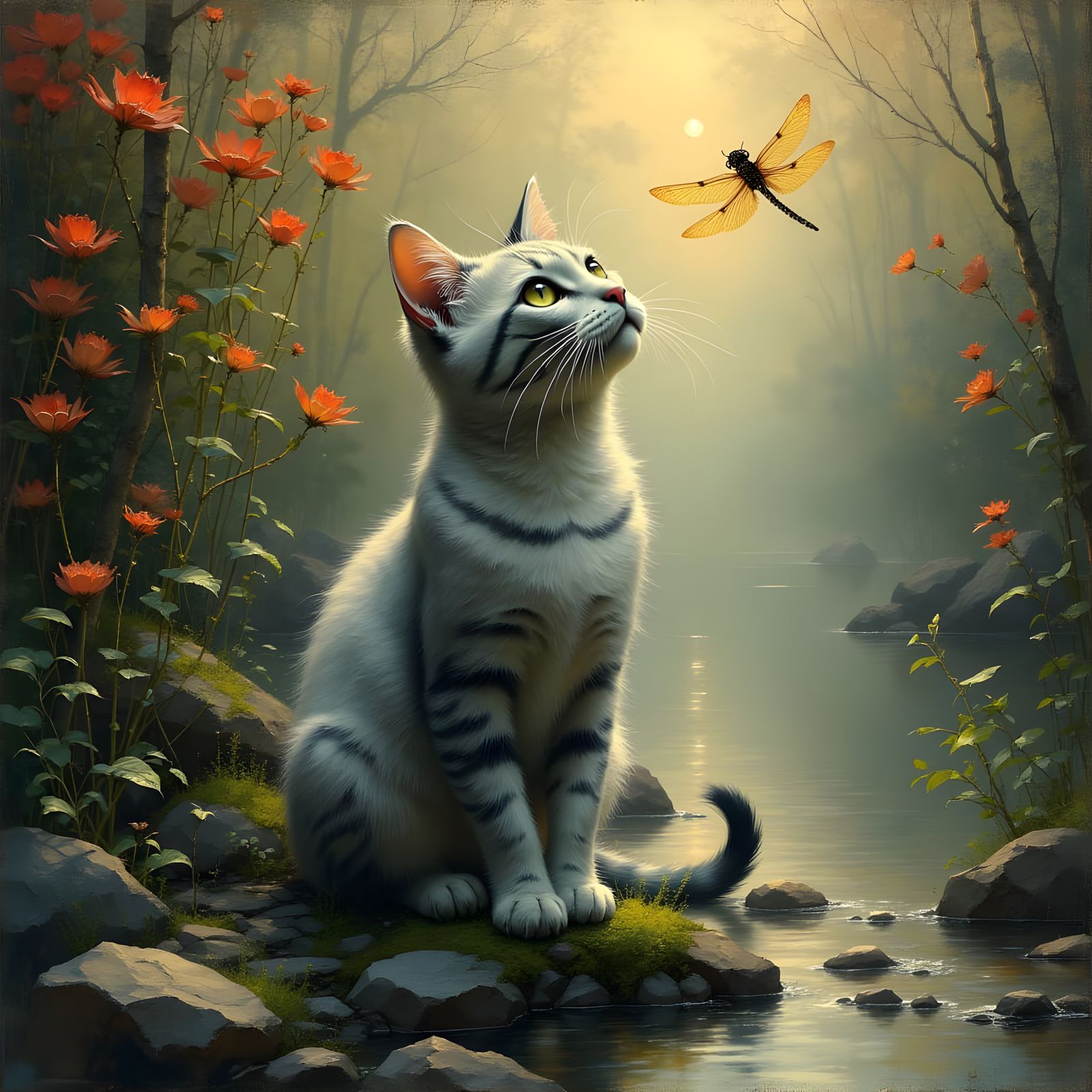 Silver Tabby Cat Gaze, da Vinci Inspired Digital Art