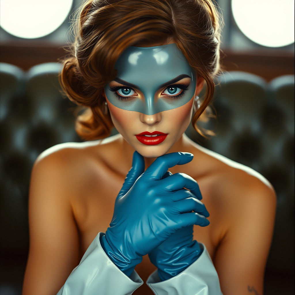 Hyperrealistic Woman in Latex Fashion, 1970s Style