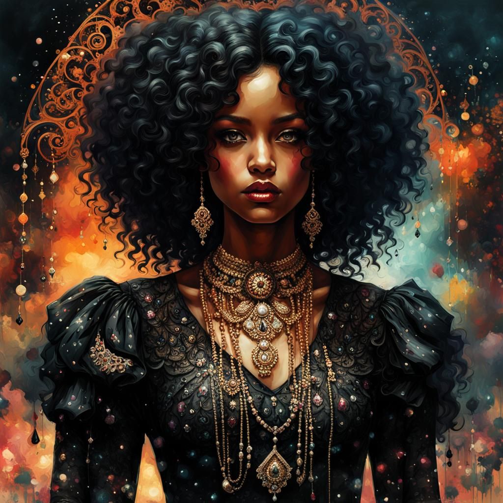 Gothic Girl Portrait in Diamond Painting Style