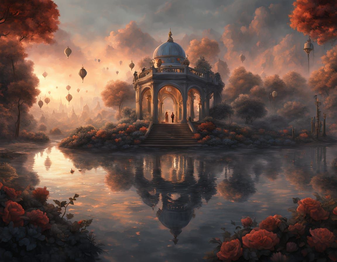 Miniature World in Teapot, Kinkade Style