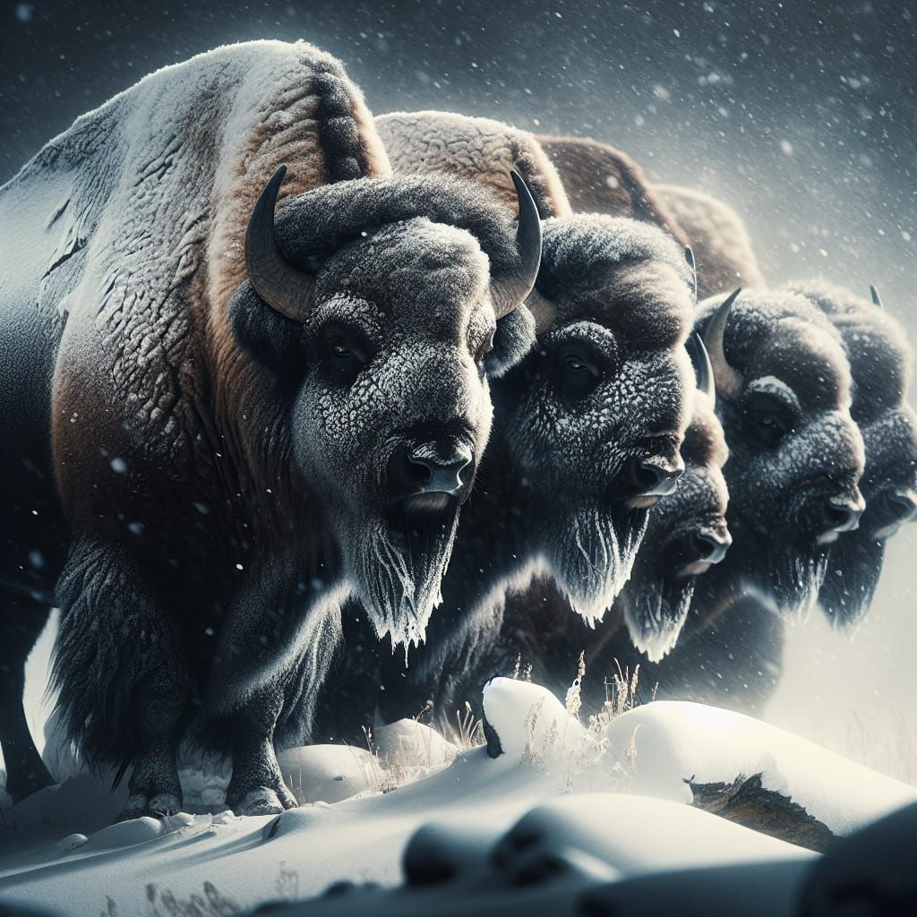 Hyperrealistic Bison in Winter Landscape