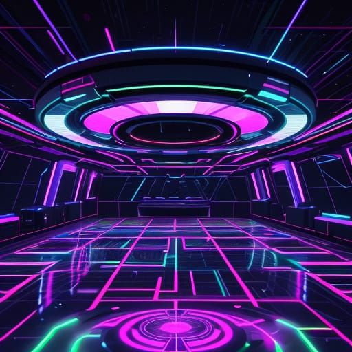 Electric Dance Floor Scene in Neon-Lit Futuristic Style