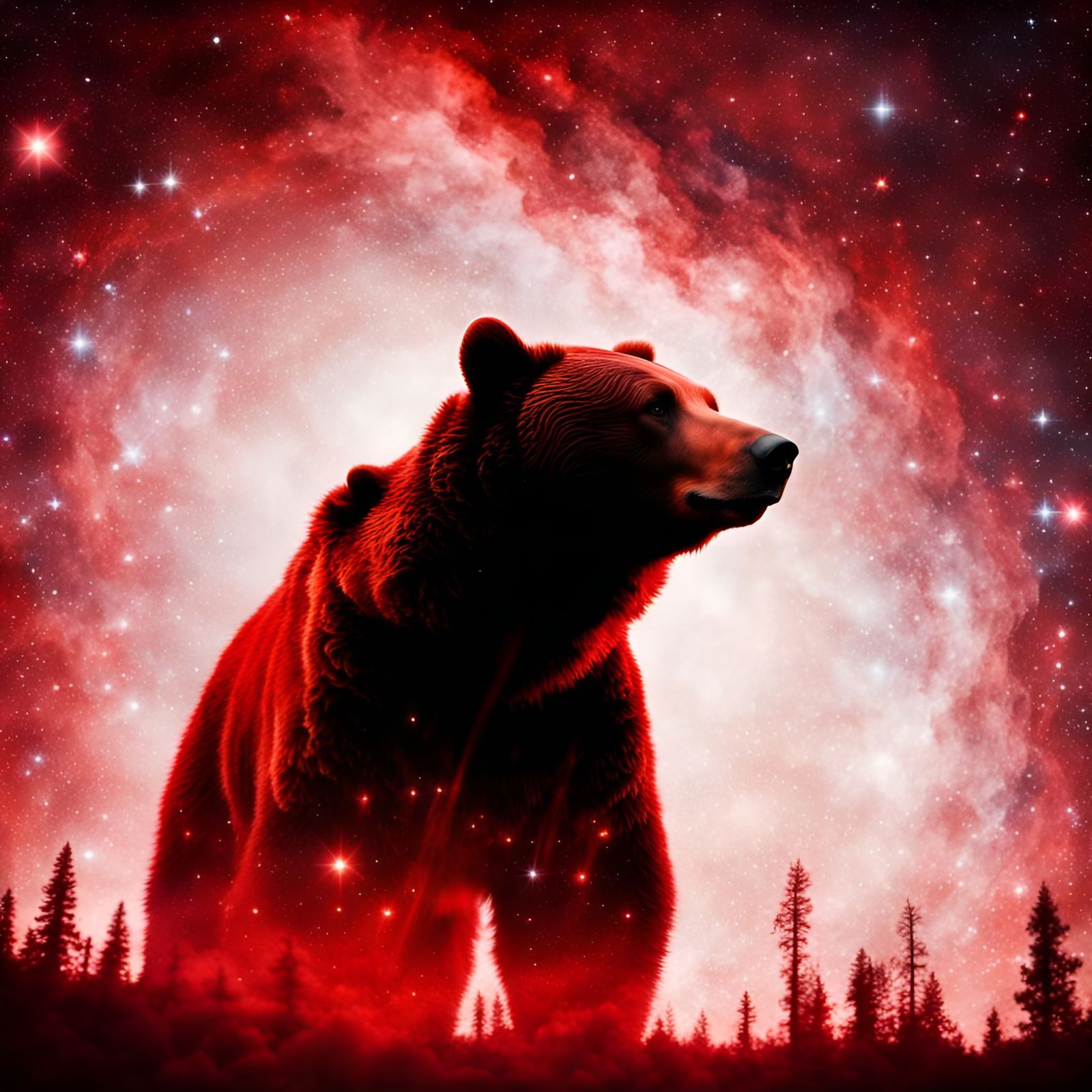 Bear Silhouette in Nebula with Spacetime Rift
