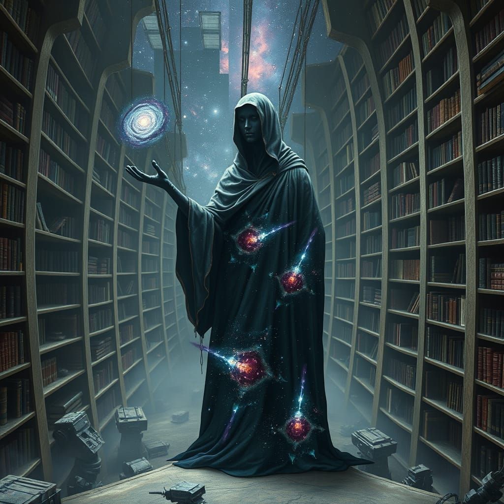 Celestial Librarian Organizes Galaxies in Infinite Library