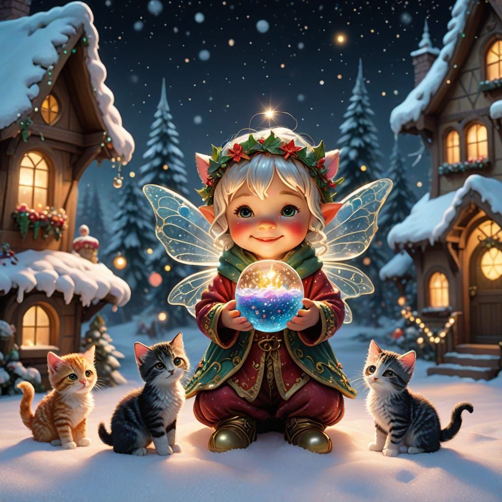 Whimsical Christmas Fairyland Scene with Glass Fairy and Kit...