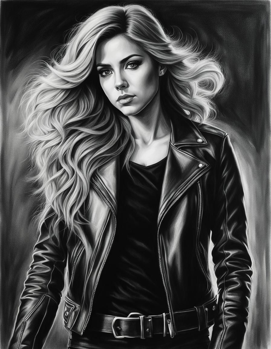 Sunset Shimmer in Leather Jacket: Charcoal Drawing