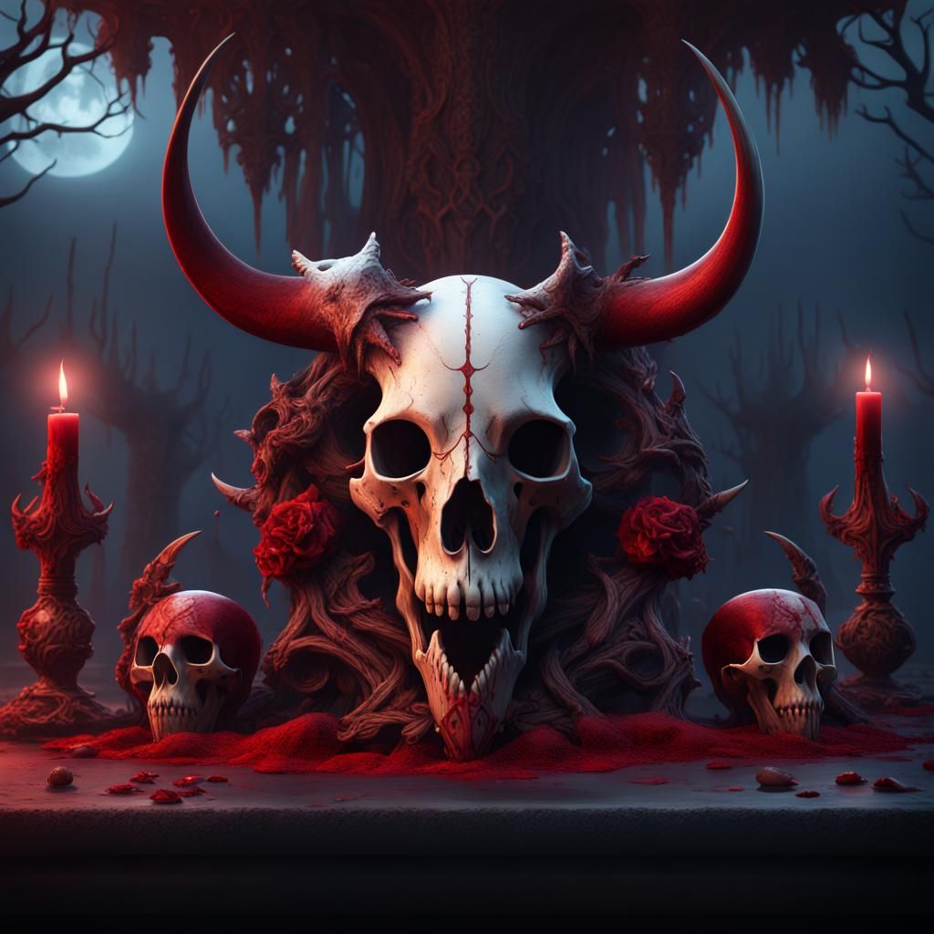 Animal Skull Sacrifice in Detailed Matte Painting