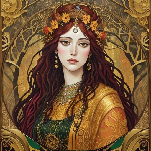 Goddess Persephone Portrait in Klimt Style