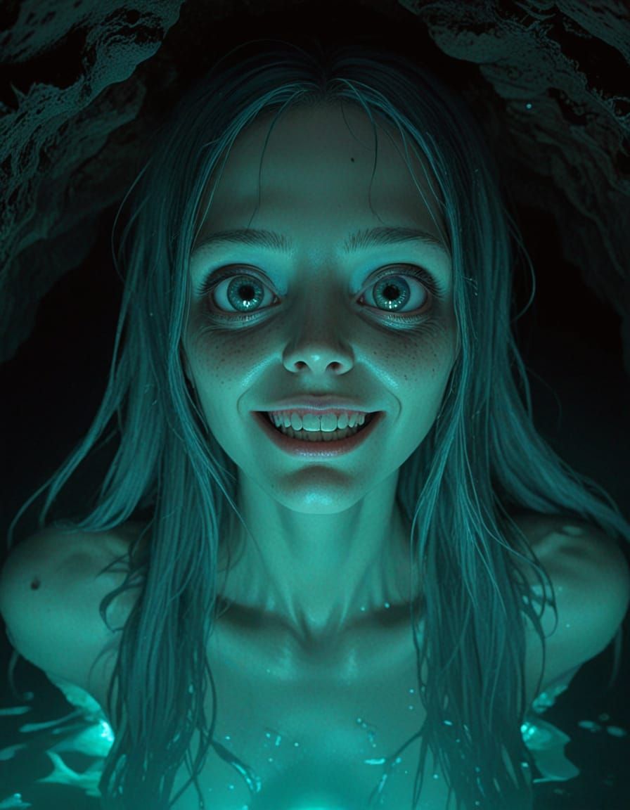 Enigmatic Anime Waifu Emerges from a Bioluminescent Abyss